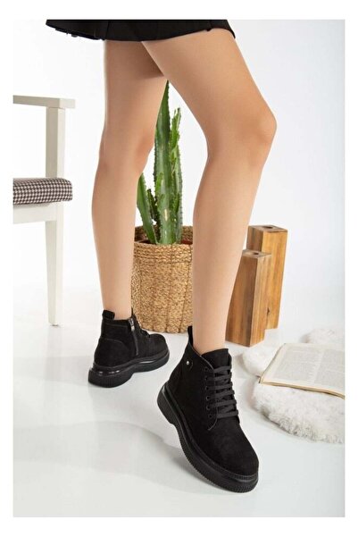 FRESCO SCARFS Black Suede Short Lace-Up Boots 257341