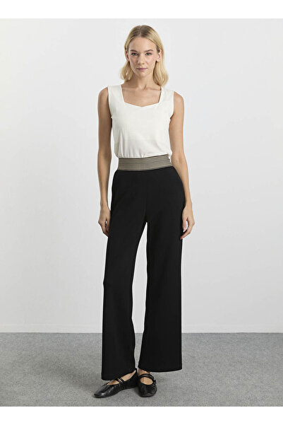 Selen Siyah Kadın Standart Çizgili Pantolon 25KSL5468