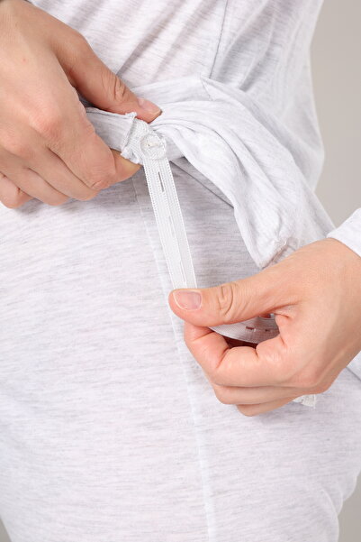 Lohussa Women's Gray Jacquard Shawl Collar Winter Special Design Maternity Maternity Dressing Gown Pajama Set Set