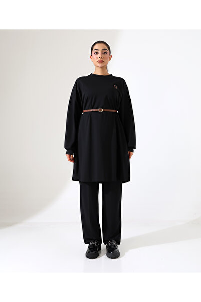 Fi'l Arz Fashion Black Kosta Leather Detail Plus Size Suit