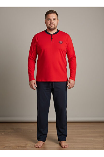 embody Men's cotton long pyjamas, large size, red/black