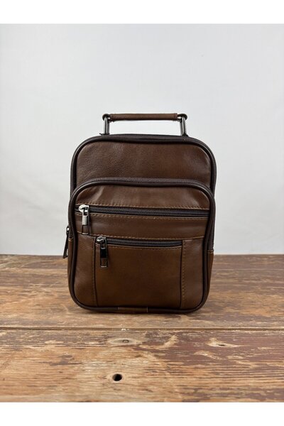 özdemirler deri Brown Leather Vertical Medium Size Steel Case Bag Black Men