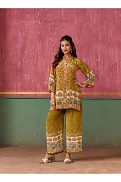 HashtagBe مجموعة تنسيق مطبوع باللون الأخضر الزيتوني