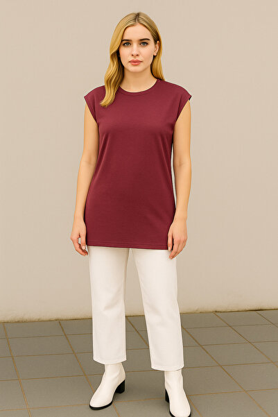 Dİ GİYİM Women's Modal Mixed Fabric Perfectly Smooth Crop Neckline Sleeveless Tunic