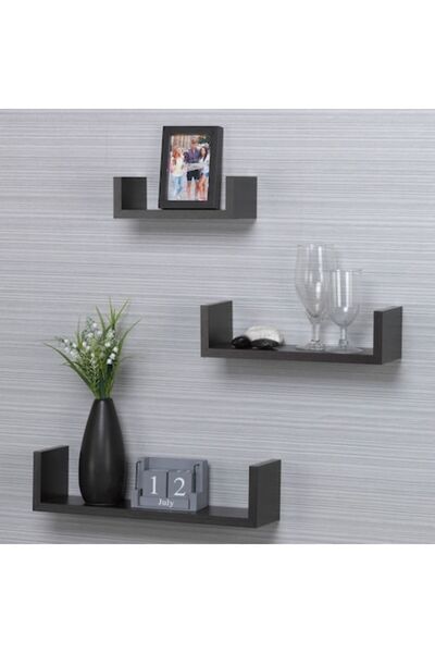 SHOPIENS Set rafturi de perete 3 piese, montare ascunsă, MDF, diverse dimensiuni, maro închis