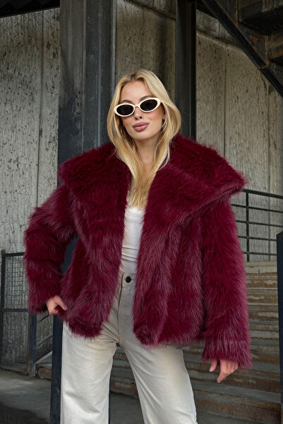 bacc Jachetă de pluș premium din blană artificială de prune pentru femei BCVL-25V218