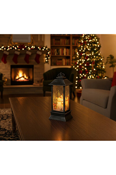 zola Διακοσμητικό χριστουγεννιάτικο φαναράκι, ζεστό φως LED, Χιονάνθρωπος, 12,5 x 5,3 x 5,3 cm, μαύρο ασημί