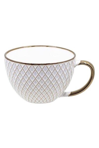 SHOPIENS Ceramic Mug, Diamond Pattern, Beige and Bronze, 310 ml