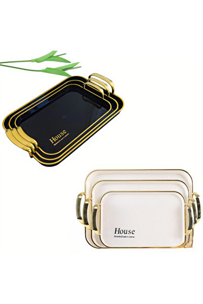 JML Set of 3 decorative trays with handle, different sizes, plastic