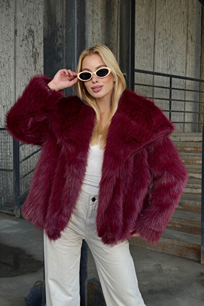 bacc Jachetă de pluș premium din blană artificială de prune pentru femei BCVL-25V218