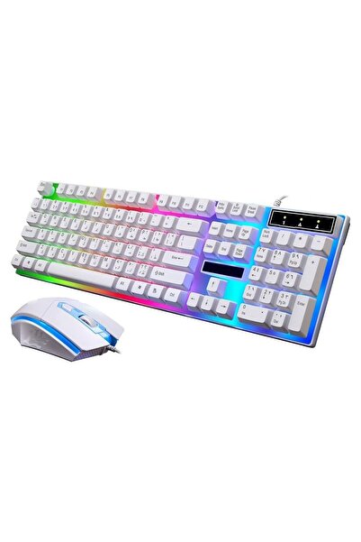 lnkoo لوحة مفاتيح سلكية USB ماوس ألعاب مرن متعدد الألوان أضواء LED كمبيوتر ميكانيكي إحساس خلفي