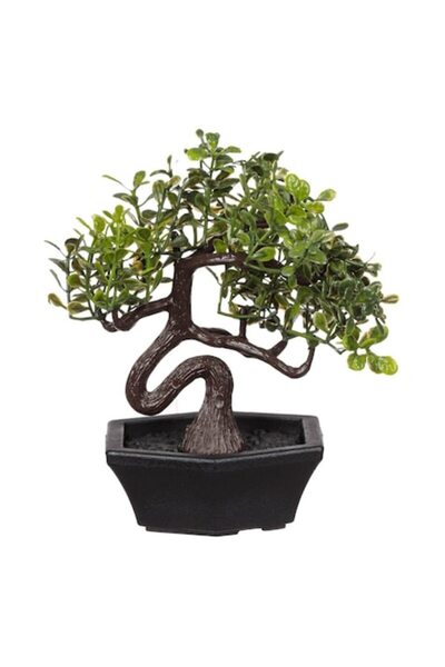 ANTBRO Plantă artificială decorativă, bonsai, ghiveci hexagonal, negru, 11 cm