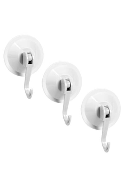 SHOPIENS Set of 3 Suction Cup Hooks, White Plastic, Max Load 3kg, Diameter 5.5cm
