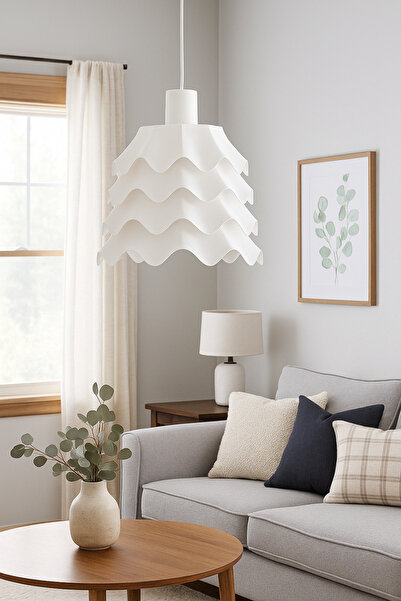 Rekatech Katmanlı Beyaz Dalga Tasarım Avize - Salon & Oturma Odası