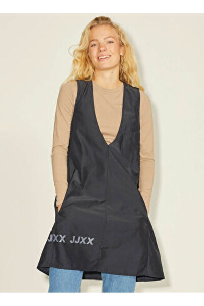 JJXX V Yaka Düz Siyah Midi Kadın Elbise JXMAIA V-NECK HYPE DRESS LN