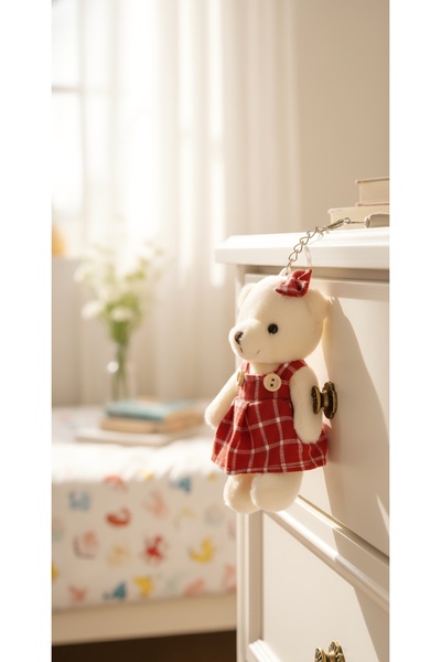 Şirin Peluş Ayıcık Anahtarlık – Kırmızı Ekose Elbiseli Sevimli Teddy Bear