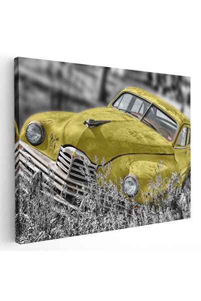 Tablou Canvas masina veche abandonata, galben, gri, negru, cod 1133