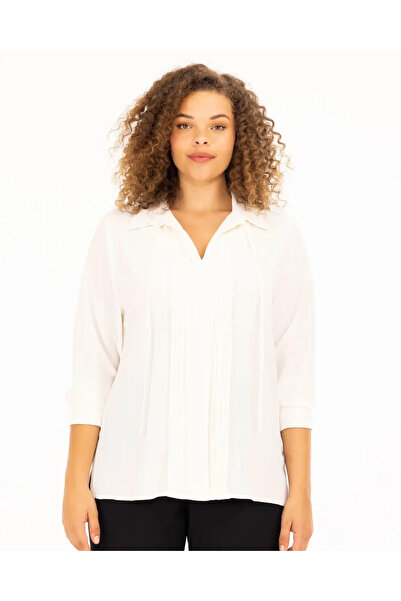 Gala-Xi Women's Plus Size Beaded Polo Neck Blouse - Ecru