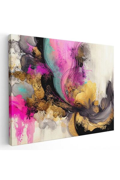 Tablou Canvas Tablou abstract pictura acrilic roz galben negru, cod 1441