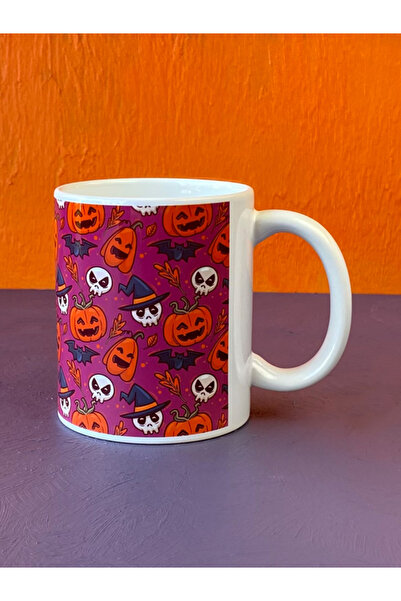 Hepsi Enteresan Halloween with Candy Mixed Patterns Purple Background, Halloween Cup, Pumpkin Candy