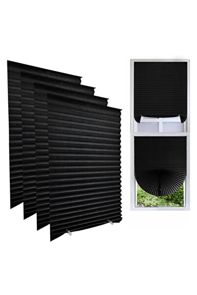 LUXER Set of 4 Self-Adhesive Pleated Blinds, Adjustable, Installation Without Drilling, Black, Dimensions 90x180 cm