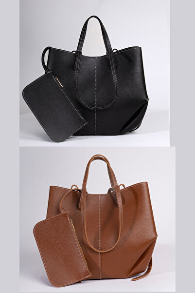 macsoo حقيبة يد وكتف من نوع تابا سيم بولين باللون الأسود عدد 2 قطعة