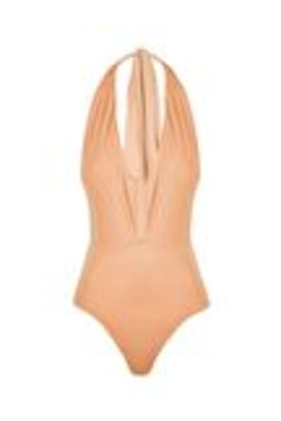 RİVUS Derin Göğüs Dekolteli Bağlamalı Alttan Çıtçıtlı İkonik Body - Turuncu