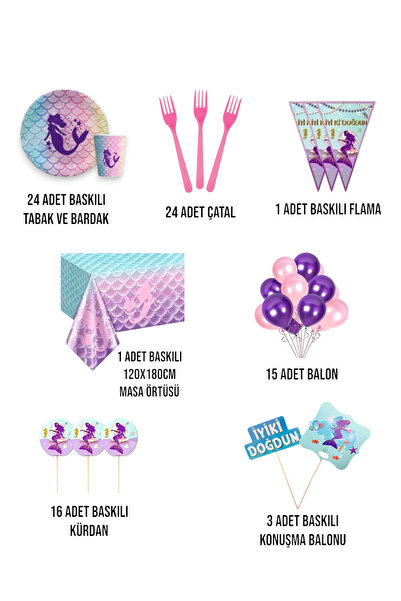 Evabrite Mermaid 24-Person Birthday Party Set - Mermaid Concept Speech Bubble Party Decoration