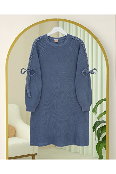 Modamorfo تونيك تريكو فضفاض بتصميم مضفر على الكتف - لون نيلي