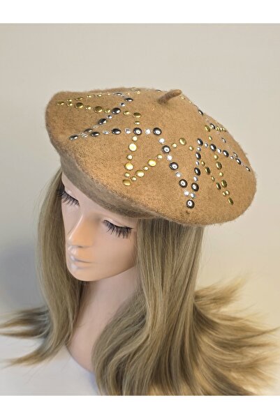 Senbeno Design ÖZGÜN TASARIM YILDIZ DESENLİ TAŞLI TROKLU KOYU BEJ FRANSIZ RES...