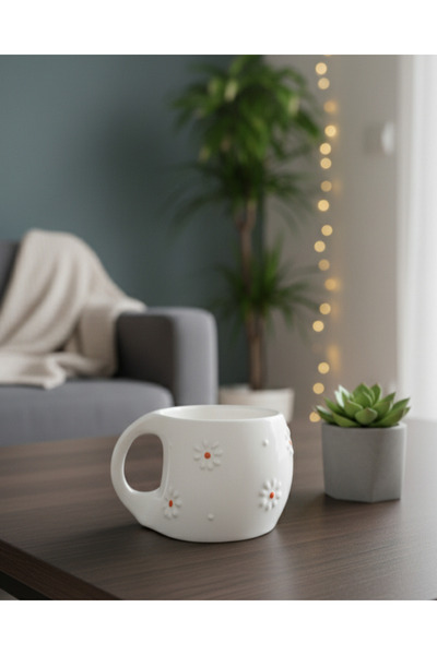 Kotium Ceramics Nordic Mug Daisy Pattern Custom Embossed Fully Handmade Ceram...