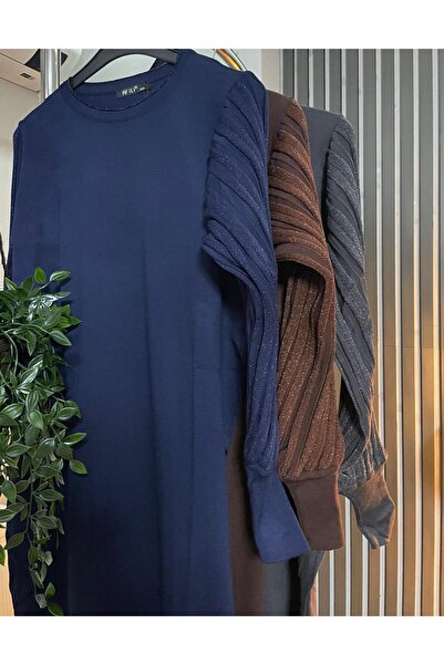 Aşiyan Collection AŞİYAN KOL DETAYLI MERSERİZE ELBİSE