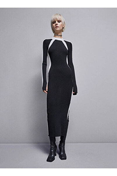 Patrizia Pepe Yuvarlak Yaka Siyah Uzun Kadın Elbise 8A1338