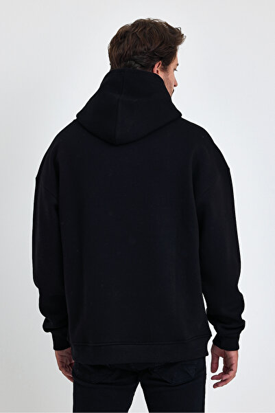 Overoz 10 November Atatürk Printed Hooded Oversize Sweatshirt Black Hoodie H1236