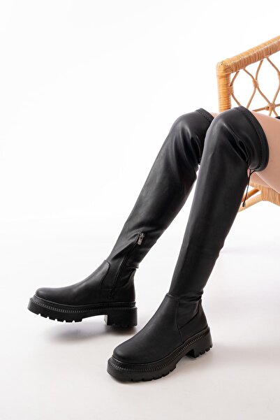 Budi 236-2194 Black Stretch Over-The-Knee Zippered Daily Women's Boots