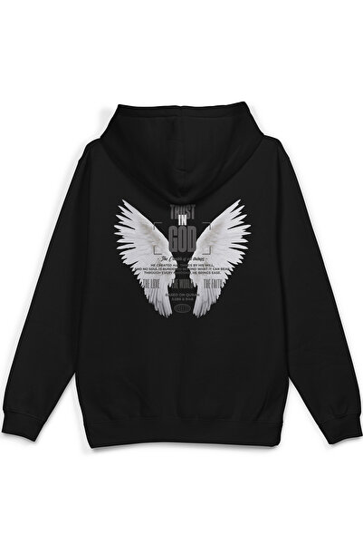 Overoz Довіра до Бога Melek Kanadı Angel Принт на капюшоні Oversize Світшот Чорний Худі H1387