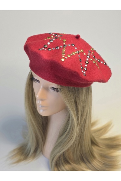 Senbeno Design ÖZGÜN TASARIM YILDIZ DESENLİ TAŞLI TROKLU BORDO FRANSIZ RESSAM...