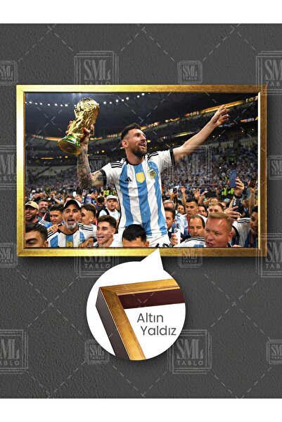 SML TABLO Dünya Kupası Lionel Messi Goat Dünyanın En İyi Futbolcusu Çerçeveli...