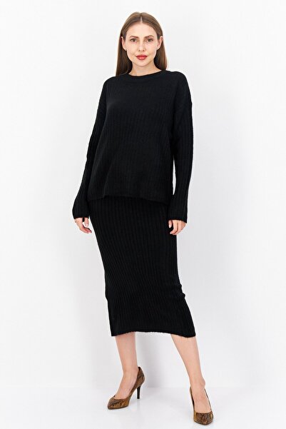 Brave Soul Women 2 Pieces Knitted Sweatshirt And Midi Skirt, Black