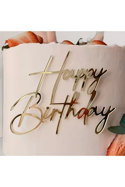 WOMEN 'S HEART HAPPY BİRTHDAY PASTA ÖNÜ YAZISI GOLD RENK