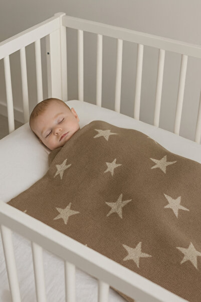 Sebir Moda بطانية أطفال تريكو منقوشة بنجمة 90x90 سم