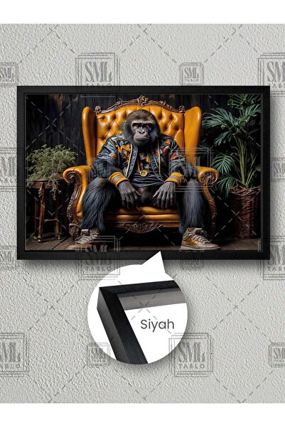 SML TABLO Koltukta Oturan Cool Goril Komik Hayvan Hip Hop Gorilla Çerçeveli Y...