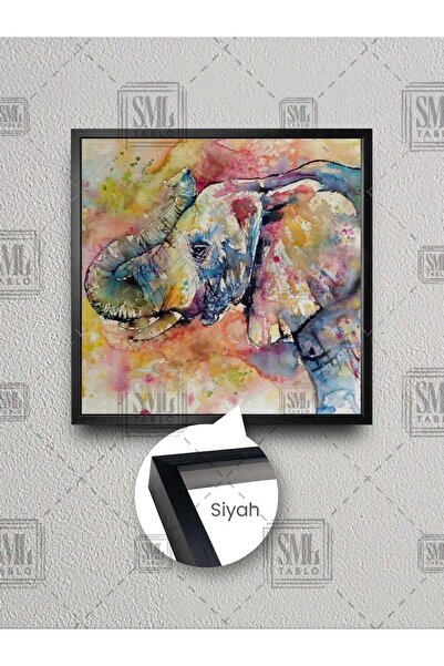 SML TABLO Artă abstractă cu elefant colorat, animal african, decor modern, pictură pătrată pe pânză înrămată