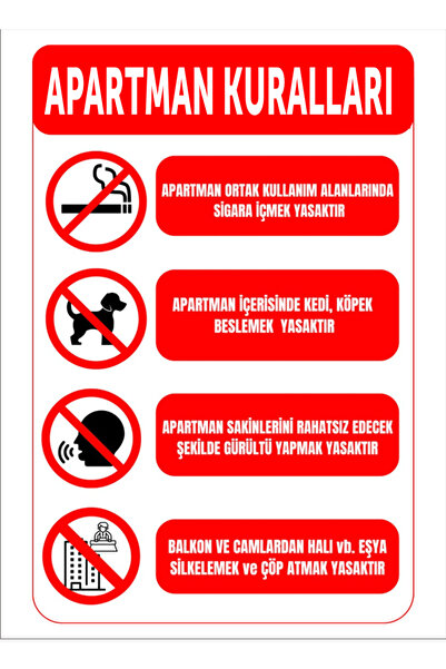 KanvasSepeti Apartman Kuralları 2 Uyarı Folyo Etiket Baskı Sticker