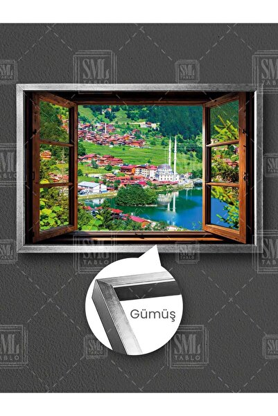 SML TABLO Açılan Ahşap Pencere Uzungöl Manzarası Karadeniz Uzun Göl Yayla Çer...