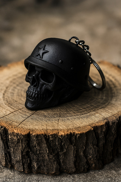 Muvesta Kafatası Anahtarlık Siyah – Askeri Kasklı Gotik Hediyelik