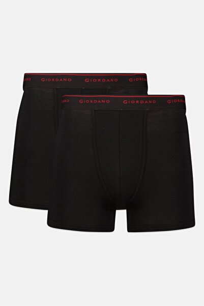 Giordano سروال داخلي رجالي مكون من قطعتين بشعار العلامة التجارية، أسود