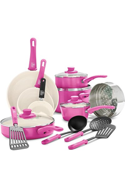 Generic GreenLife Soft Grip Healthy Ceramic Nonstick 16 Piece Kitchen Cookware Pots and Frying Sauce Pans Se