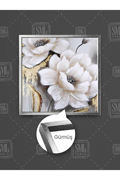 SML TABLO Floare mare cu frunze albe, cu frunze aurii, decor cu detalii aurii...