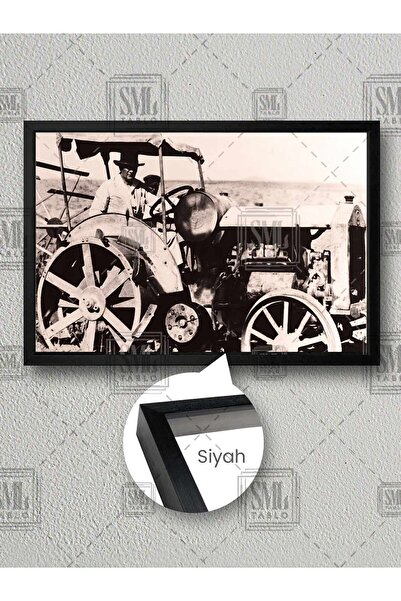 SML TABLO Traktörde Mustafa Kemal Atatürk Tarım Agriculture Çerçeveli Yatay K...